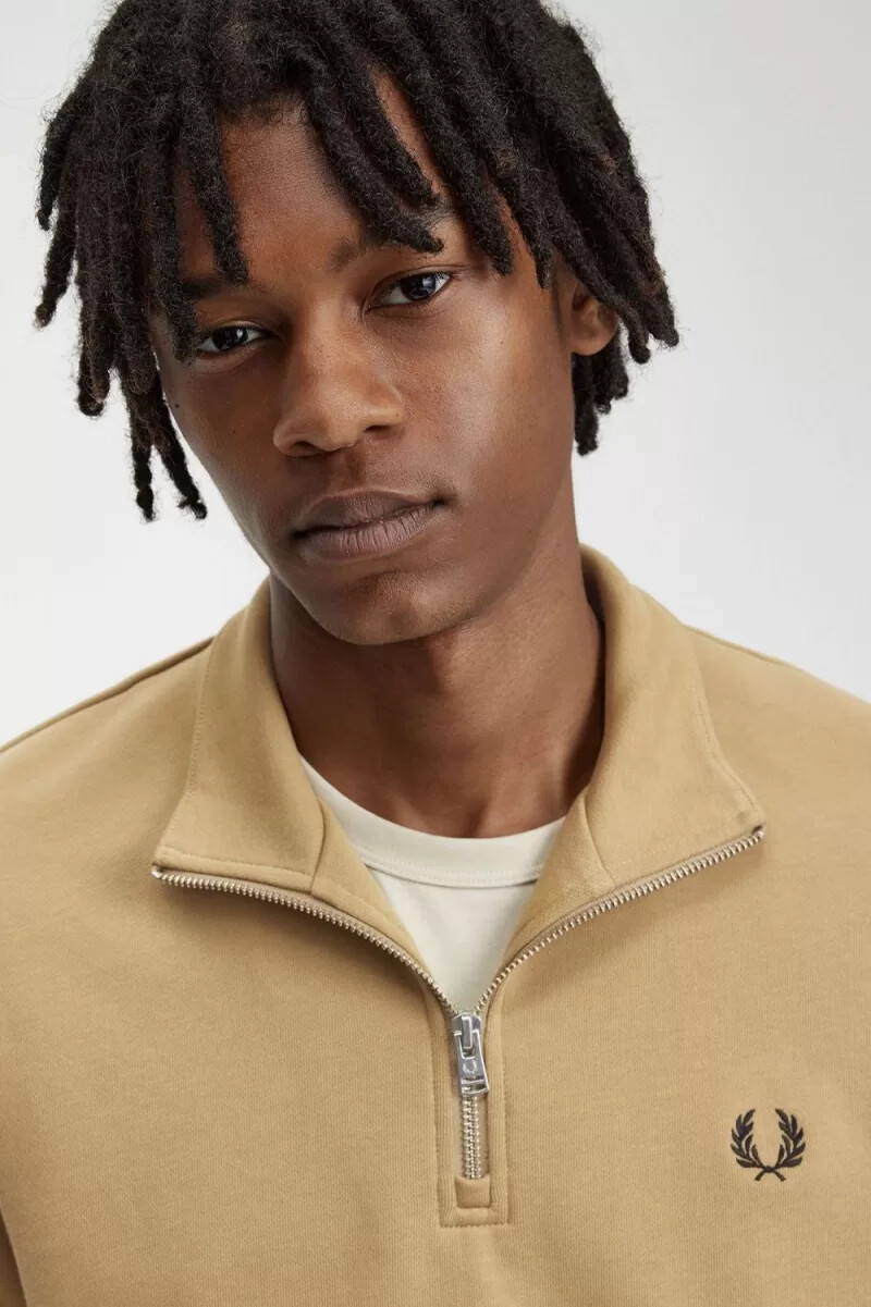 fred perry herren-sweatshirt mit halbem reißverschluss grünschwarz