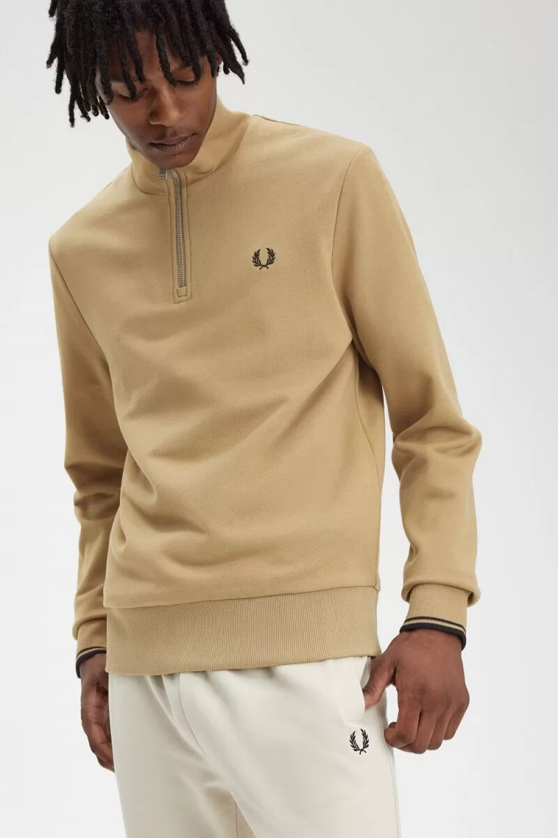 fred perry herren-sweatshirt mit halbem reißverschluss grünschwarz