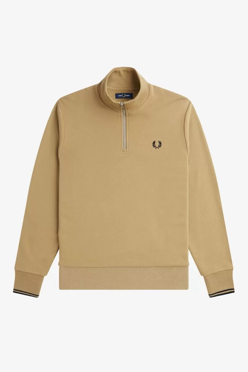 fred perry herren-sweatshirt mit halbem reißverschluss grünschwarz