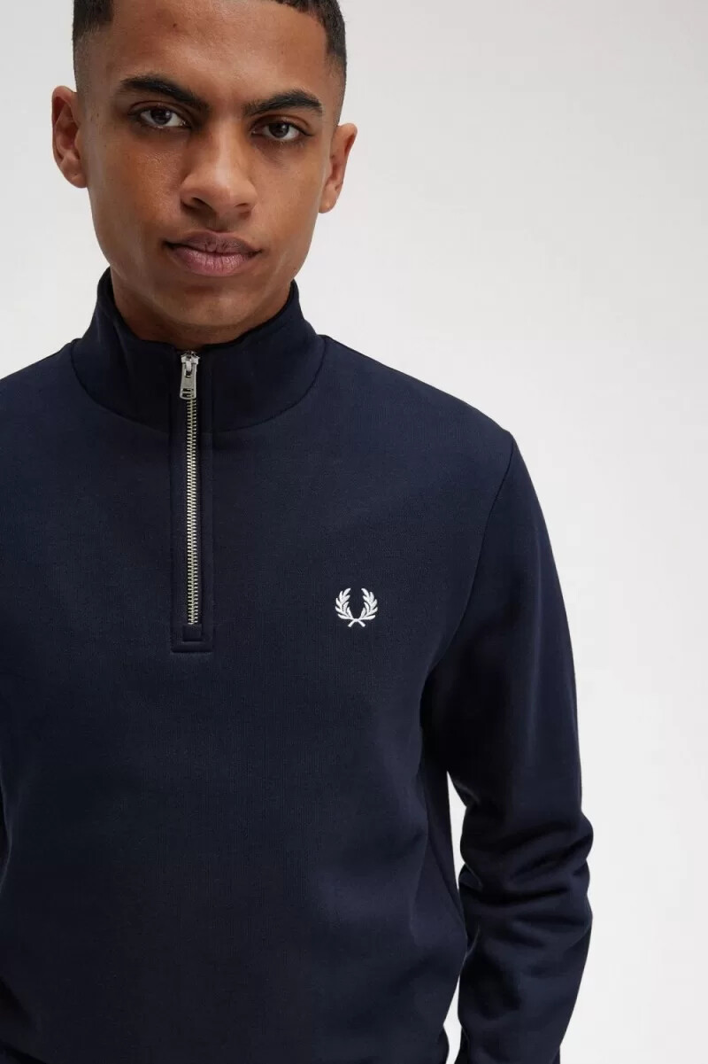 fred perry herren-sweatshirt mit halbem reißverschluss marineblau