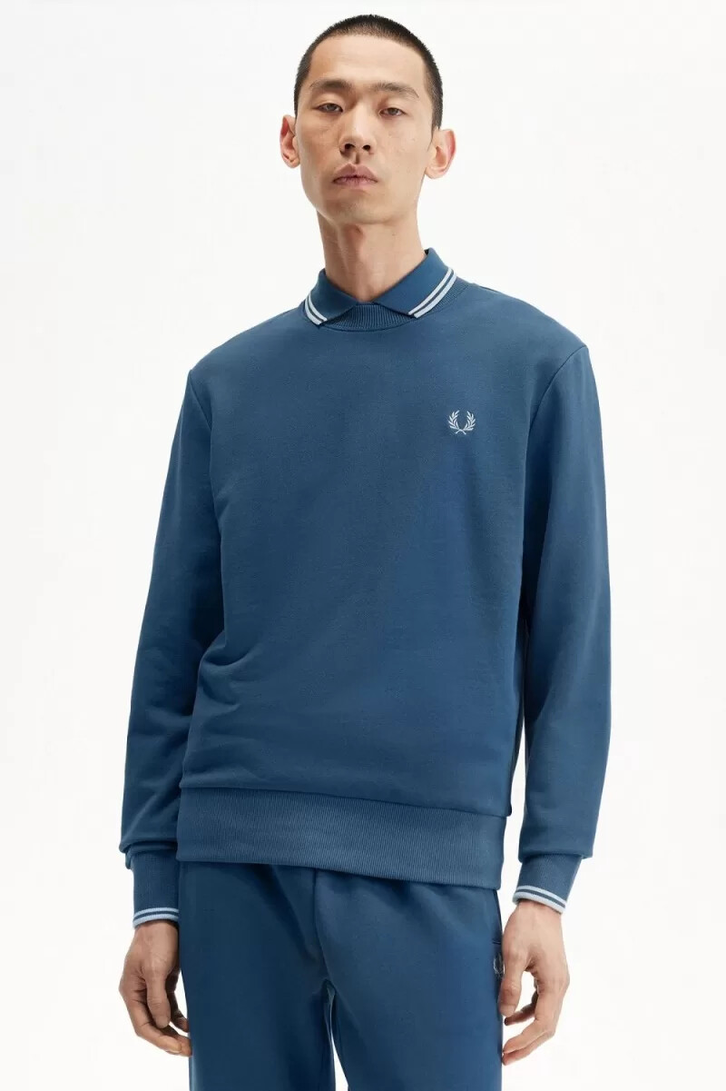 fred perry herren-sweatshirt mit rundhalsausschnitt mitternachtsblau hellblau