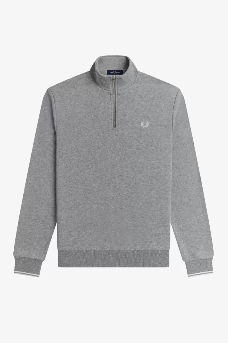 fred perry herren-sweatshirt mit halbem reißverschluss grau