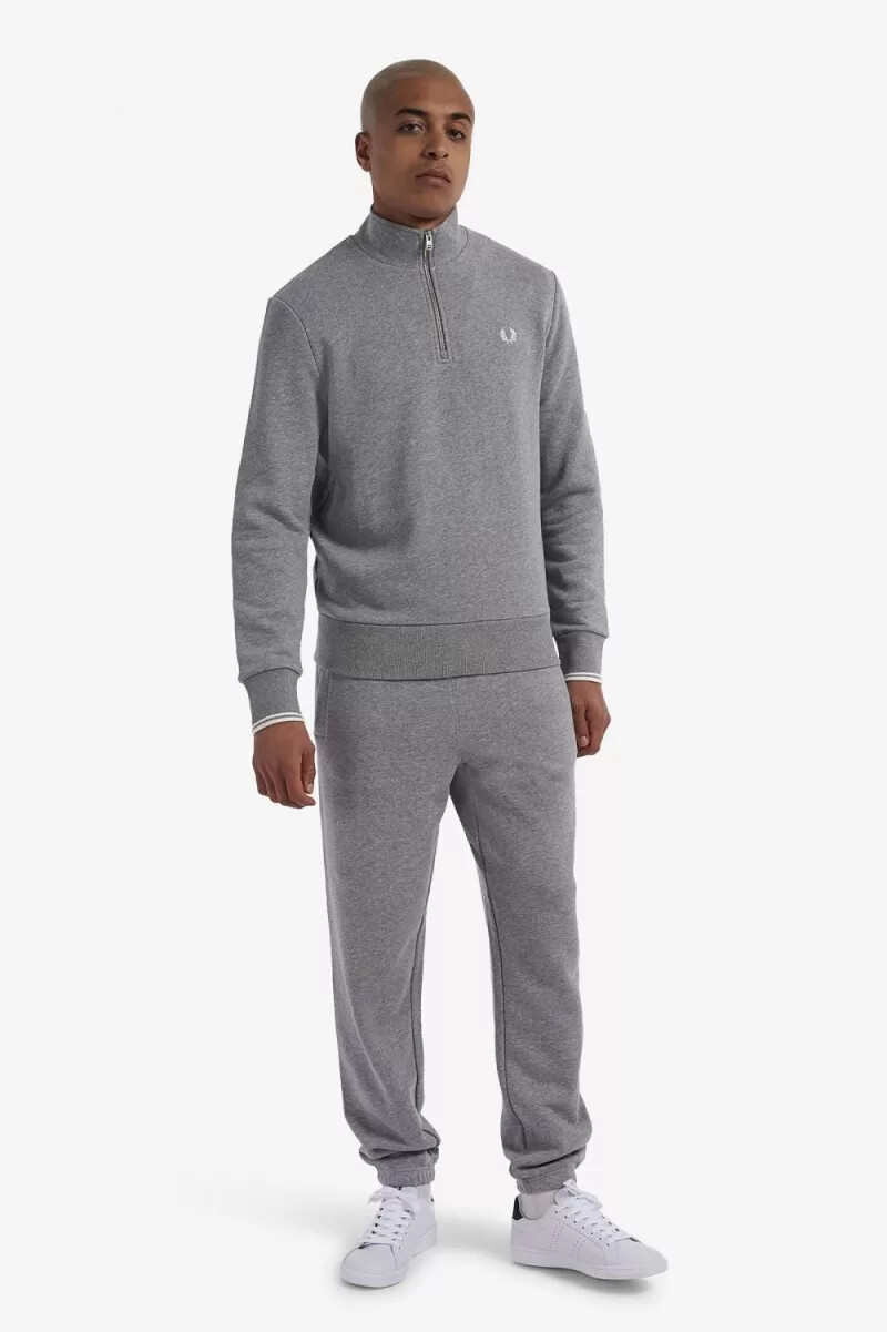 fred perry herren-sweatshirt mit halbem reißverschluss grau