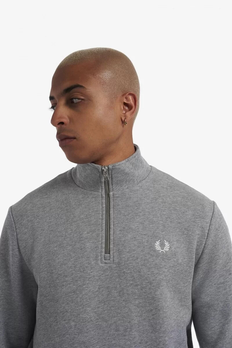 fred perry herren-sweatshirt mit halbem reißverschluss grau