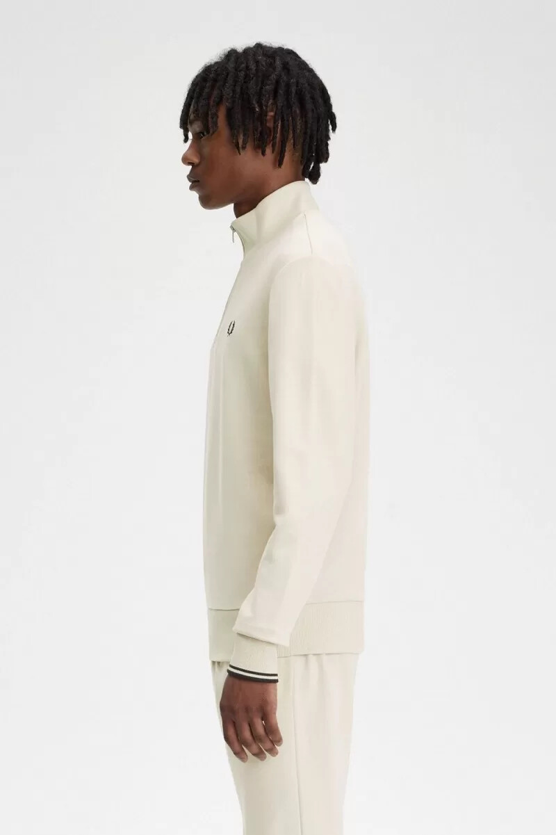 fred perry herren-sweatshirt mit halbem reißverschluss haferflockenfarbe schwarz