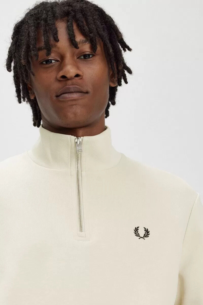 fred perry herren-sweatshirt mit halbem reißverschluss haferflockenfarbe schwarz