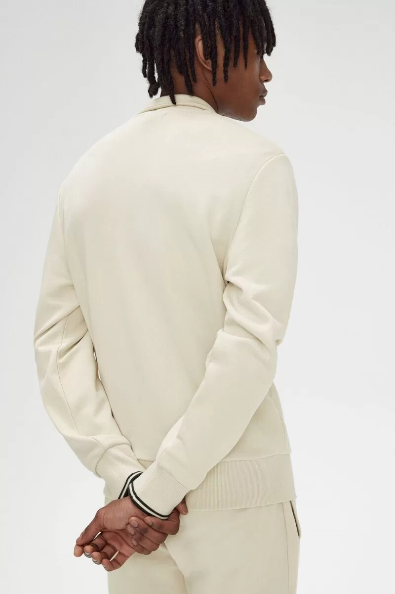fred perry herren-sweatshirt mit halbem reißverschluss haferflockenfarbe schwarz