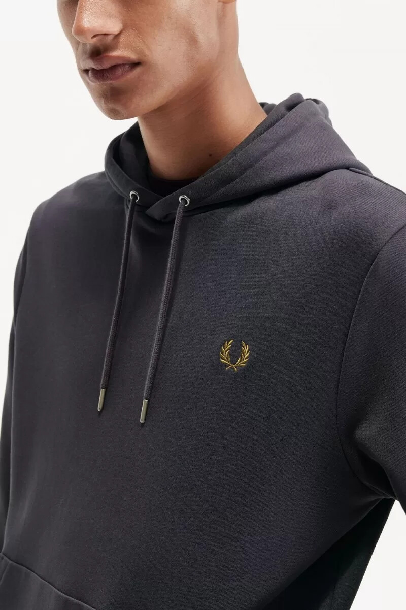 fred perry herren-sweatshirt mit kapuze und zierstreifen anchor grey dark coffee