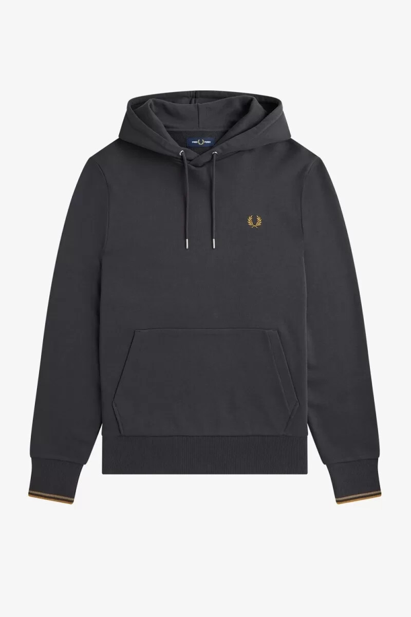 fred perry herren-sweatshirt mit kapuze und zierstreifen anchor grey dark coffee