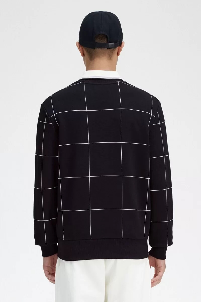 fred perry herren-sweatshirt mit karomuster schwarz