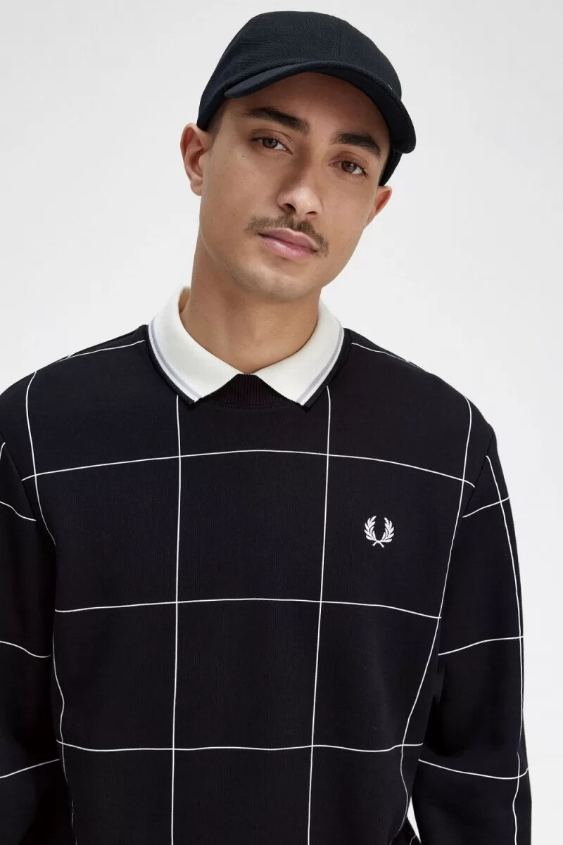 fred perry herren-sweatshirt mit karomuster schwarz