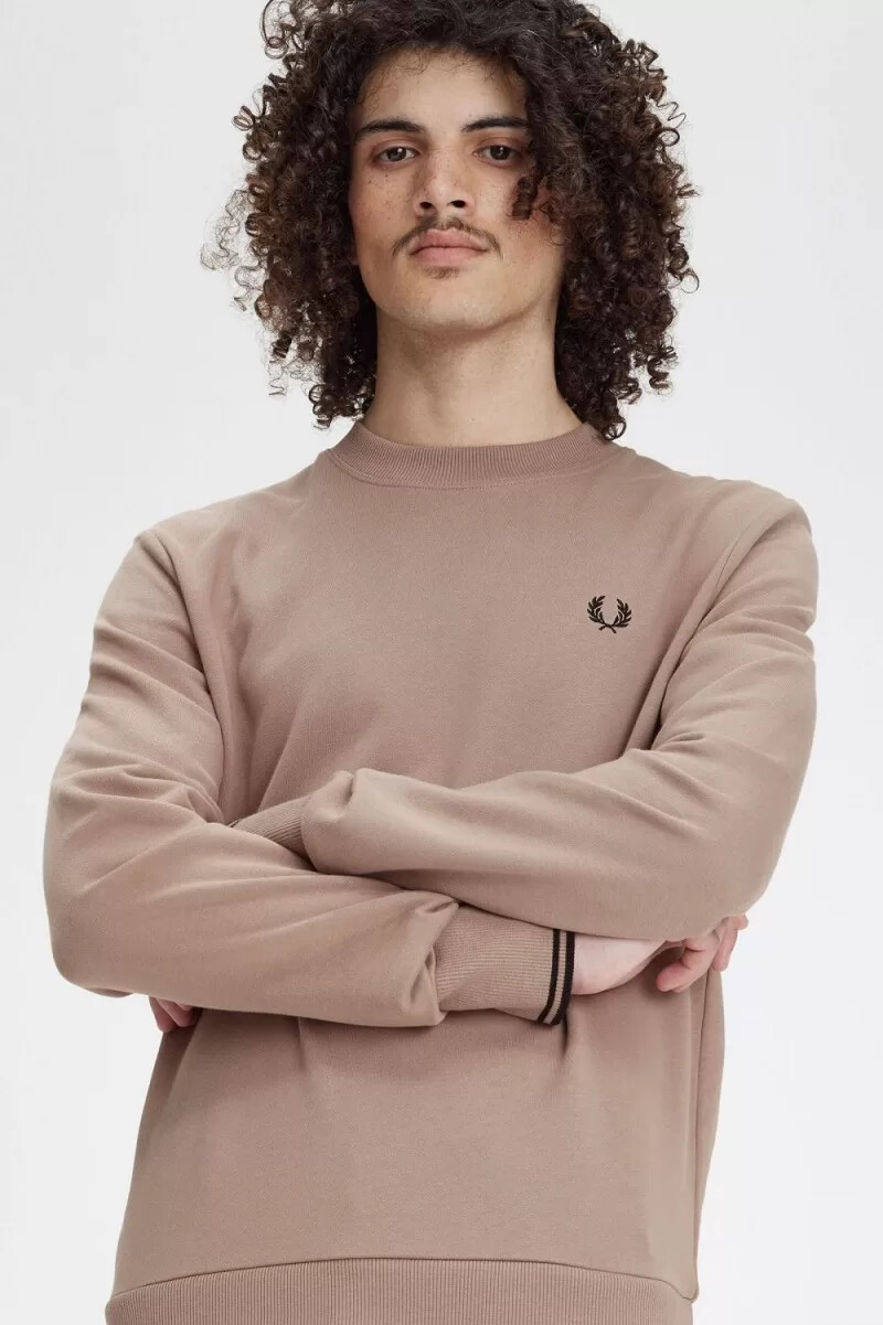 fred perry herren-sweatshirt mit rundhalsausschnitt dunkelrosaschwarz