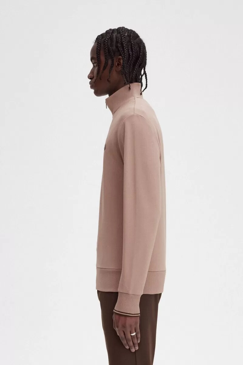 fred perry herren-sweatshirt mit halbem reißverschluss dunkelrosa
