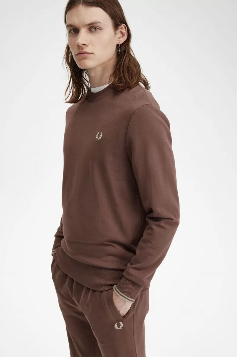 fred perry herren-sweatshirt mit rundhalsausschnitt dunkelrotwarmgrau
