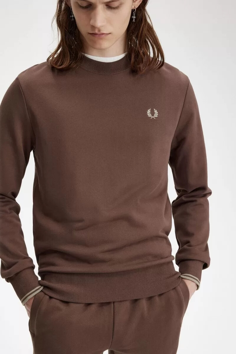 fred perry herren-sweatshirt mit rundhalsausschnitt dunkelrotwarmgrau