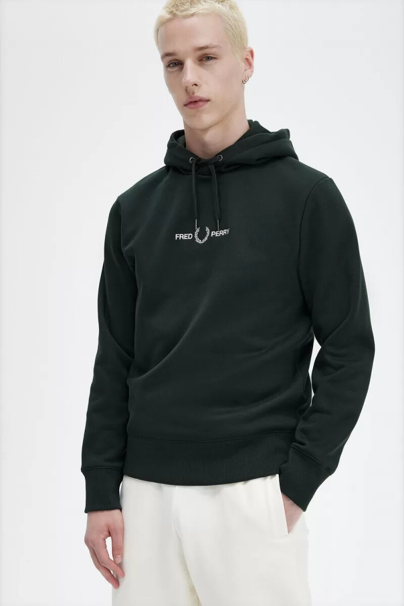 fred perry herren-sweatshirt mit kapuze und stickerei nachtgrün