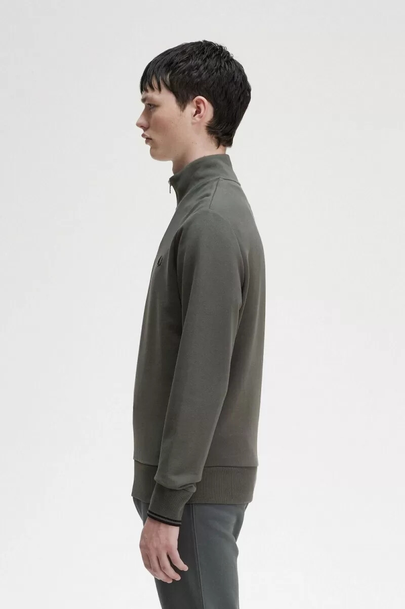 fred perry herren-sweatshirt mit halbem reißverschluss feldgrün