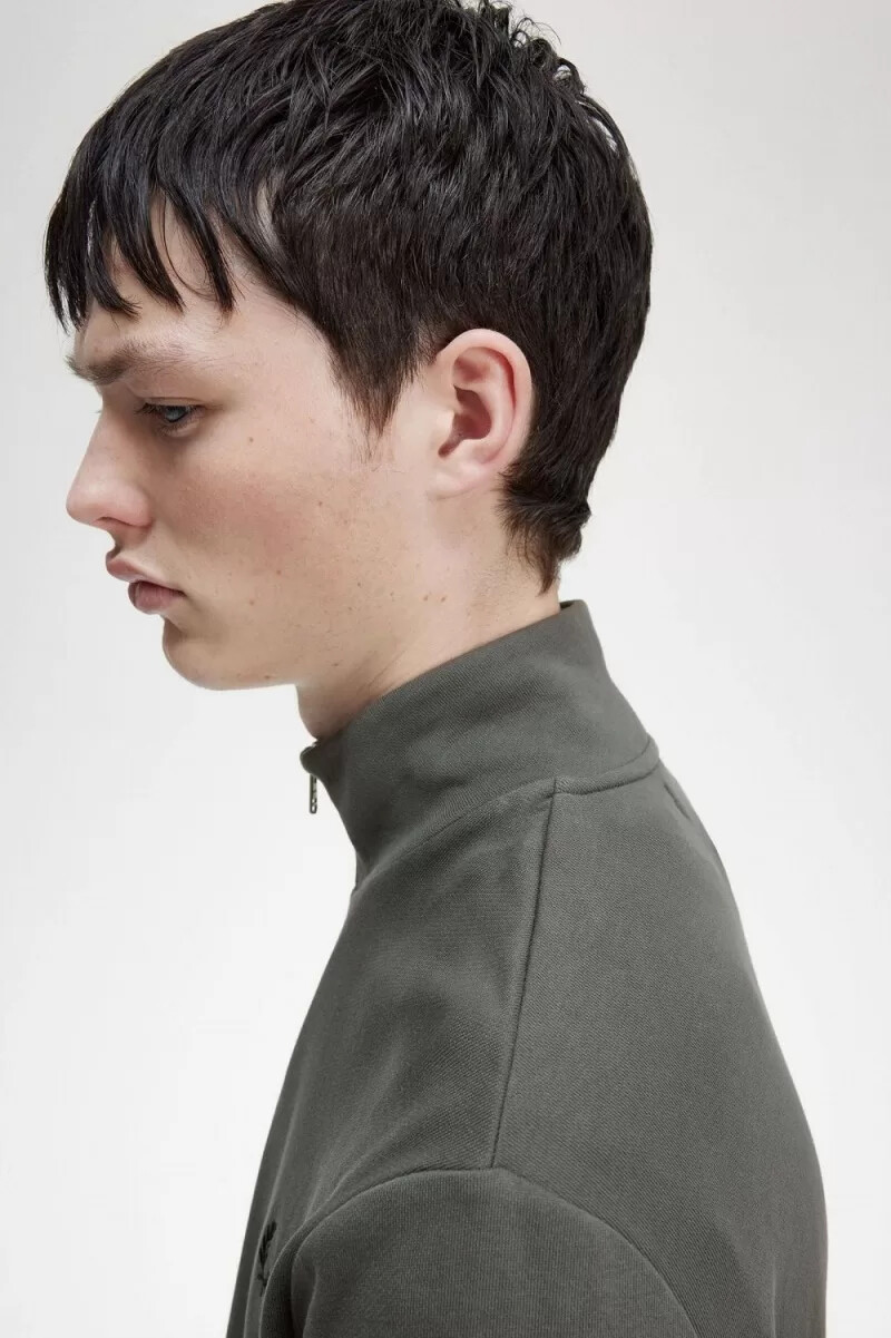 fred perry herren-sweatshirt mit halbem reißverschluss feldgrün