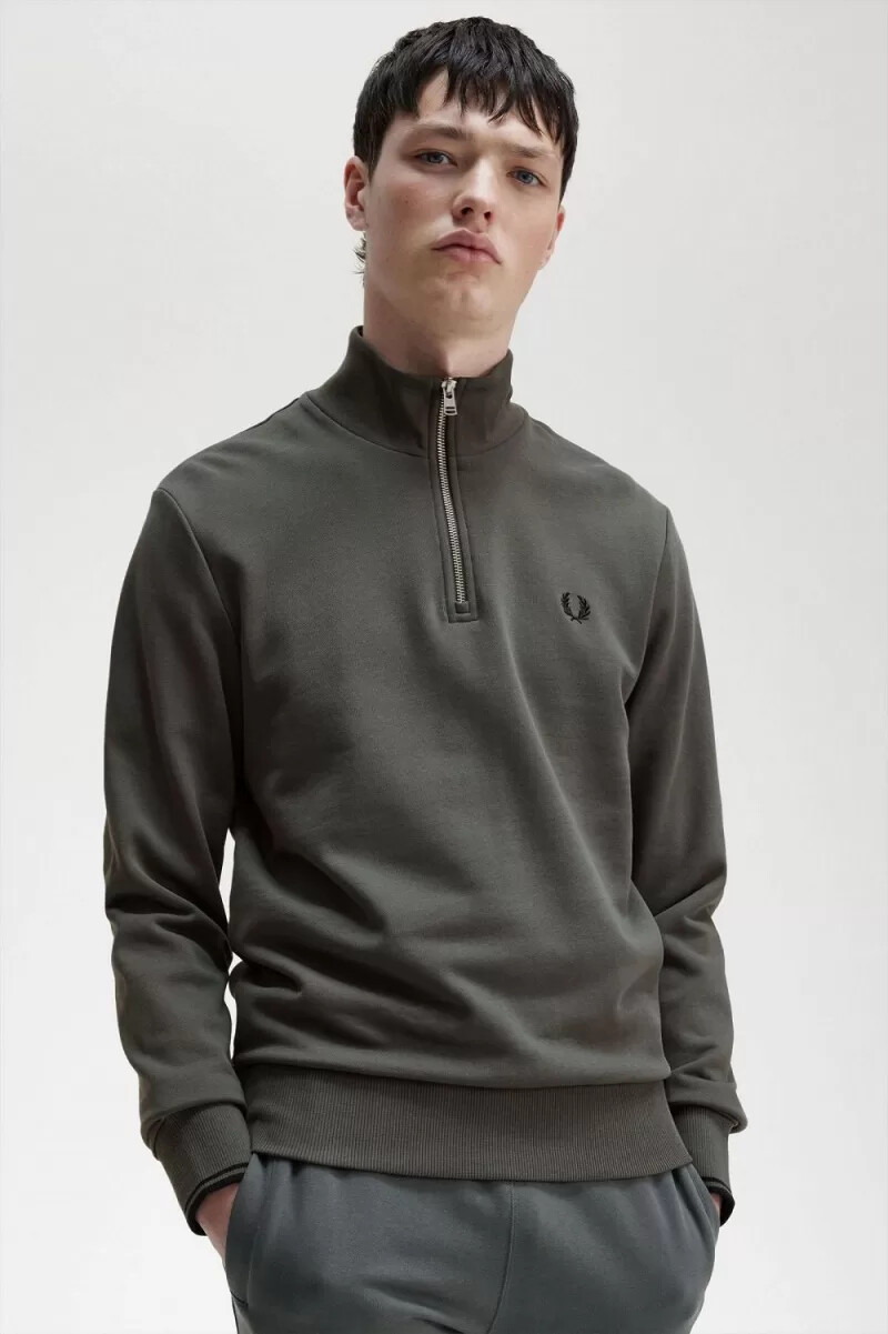 fred perry herren-sweatshirt mit halbem reißverschluss feldgrün