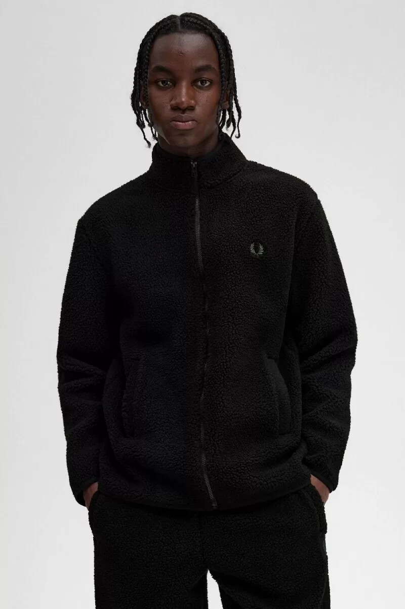 fred perry zip through borg fleece herren-sweatshirt schwarz