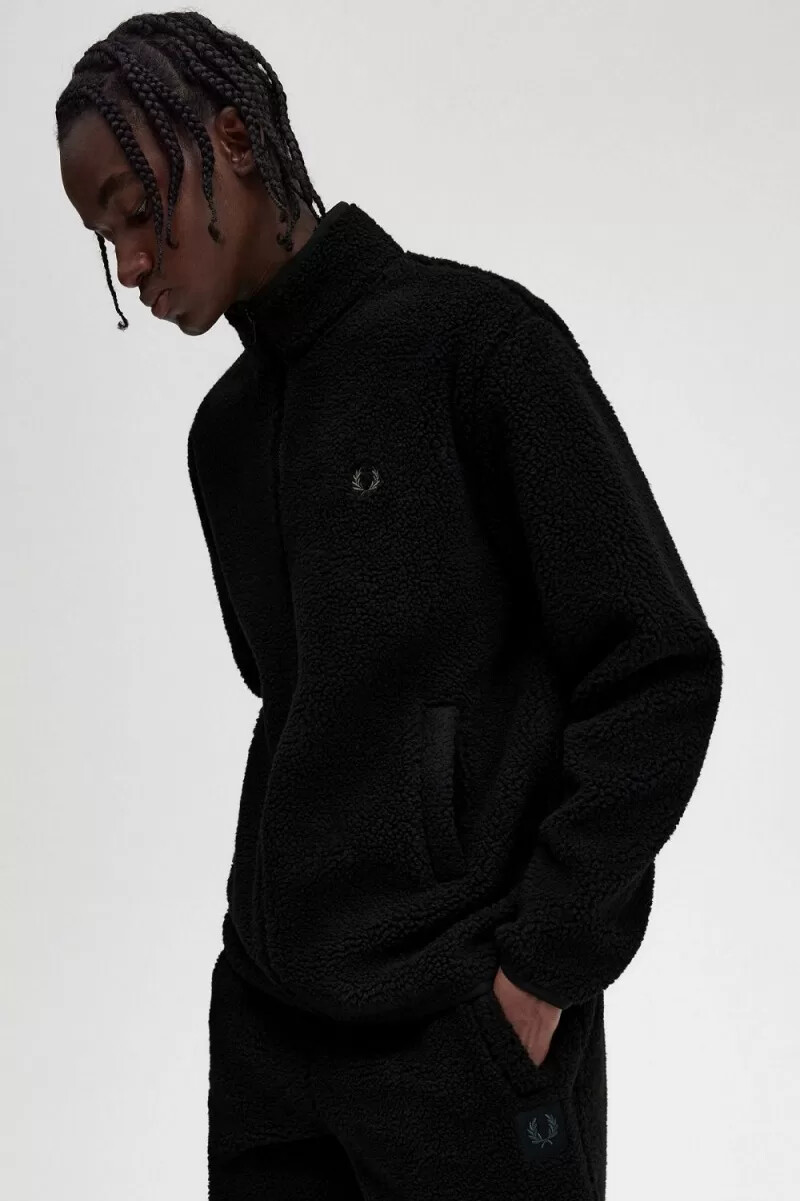 fred perry zip through borg fleece herren-sweatshirt schwarz