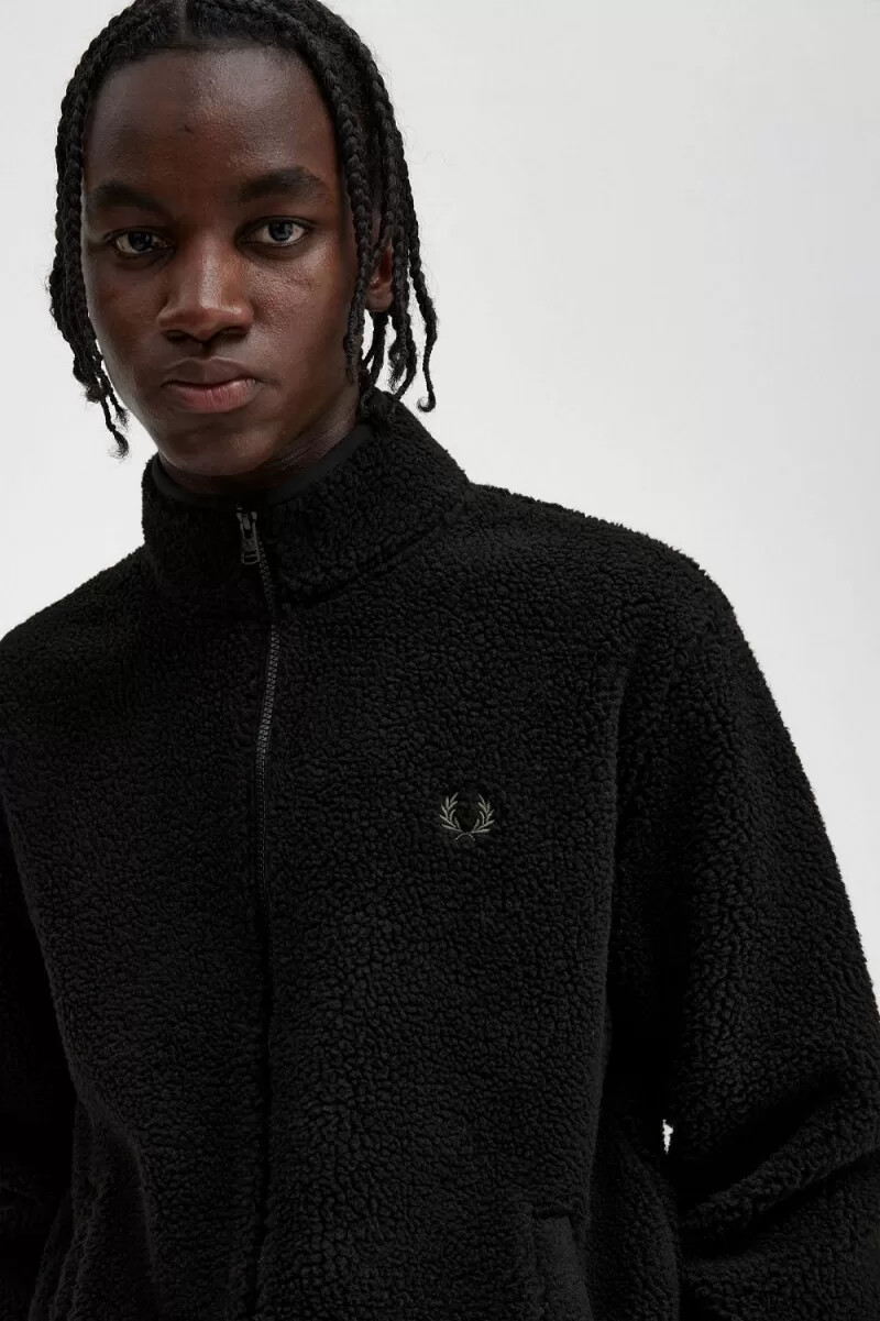 fred perry zip through borg fleece herren-sweatshirt schwarz