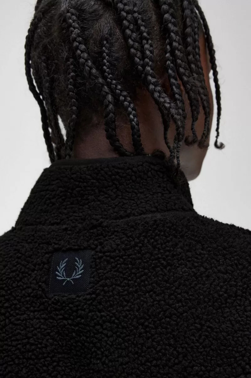 fred perry zip through borg fleece herren-sweatshirt schwarz
