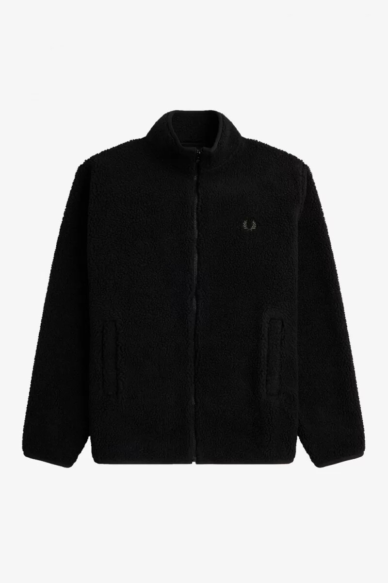 fred perry zip through borg fleece herren-sweatshirt schwarz