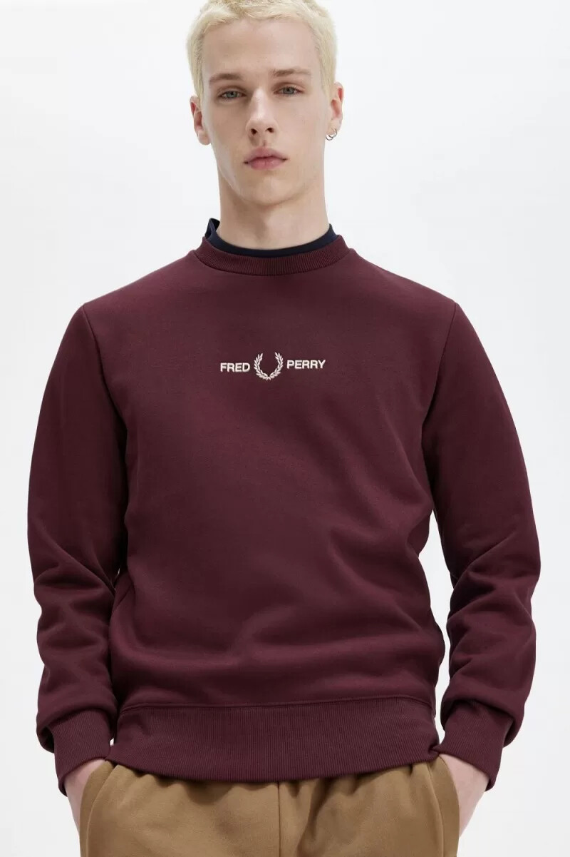fred perry herren-sweatshirts mit stickerei oxblood