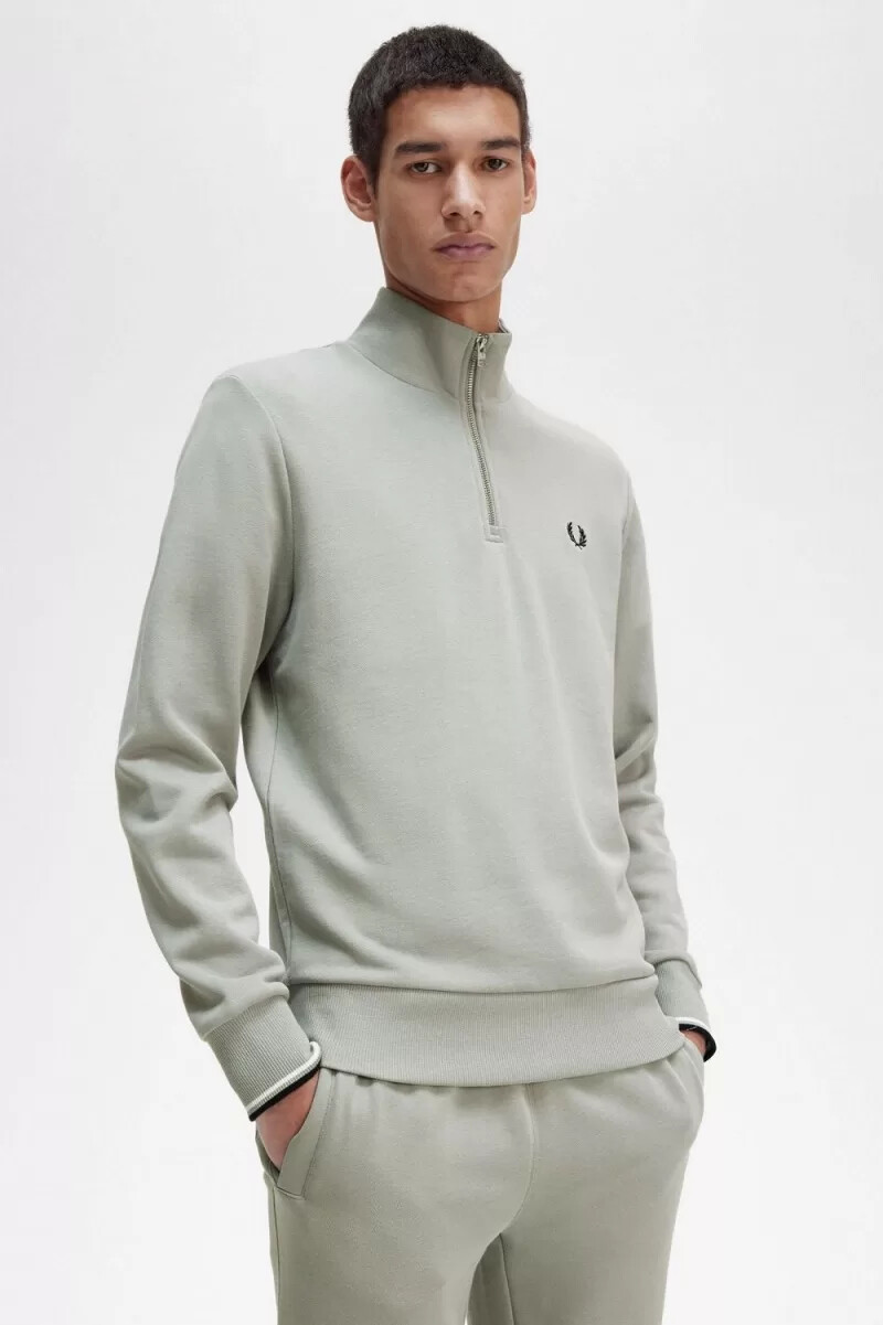 fred perry herren-sweatshirt mit halbem reißverschluss grau