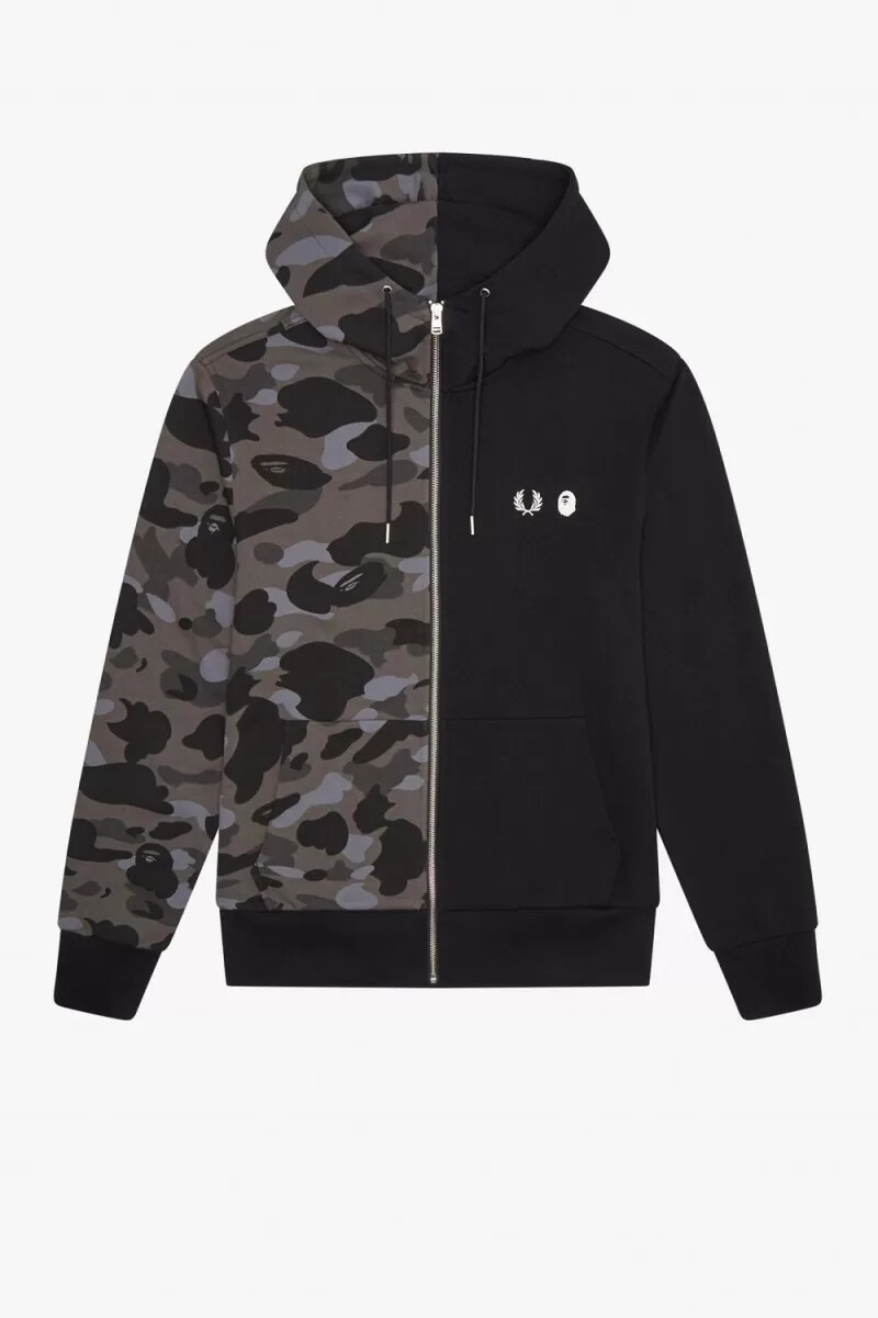 fred perry herren-sweatshirt mit kapuze und kontrastfarbenem reißverschluss schwarz