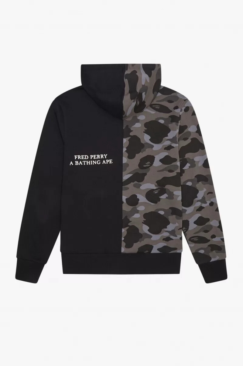 fred perry herren-sweatshirt mit kapuze und kontrastfarbenem reißverschluss schwarz