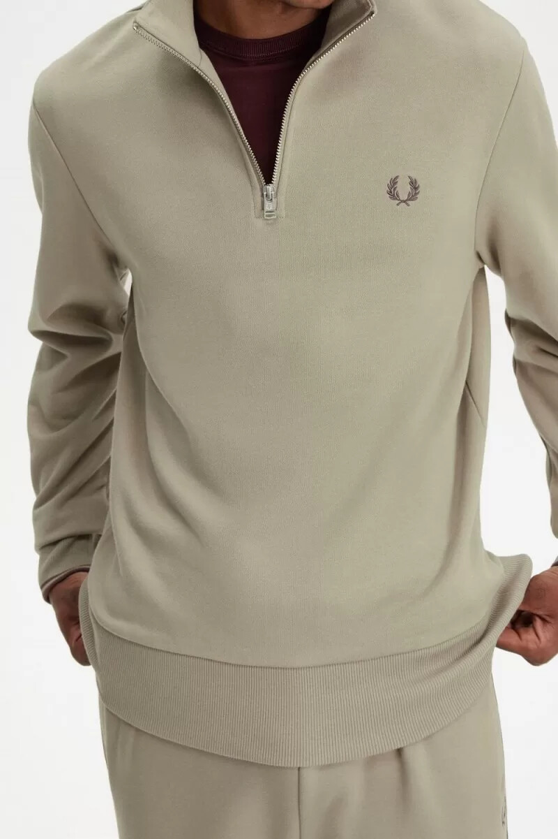fred perry herren-sweatshirt mit halbem reißverschluss warmgraudunkelrot