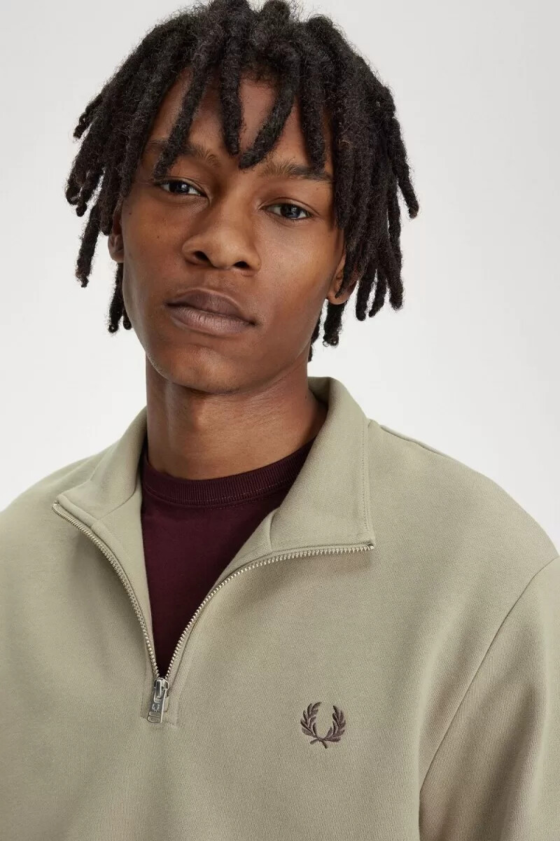 fred perry herren-sweatshirt mit halbem reißverschluss warmgraudunkelrot