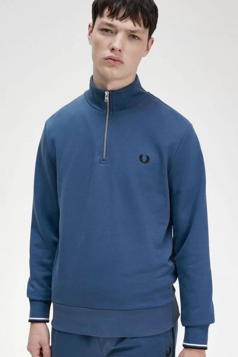 fred perry herren-sweatshirt mit halbem reißverschluss mitternachtsblau