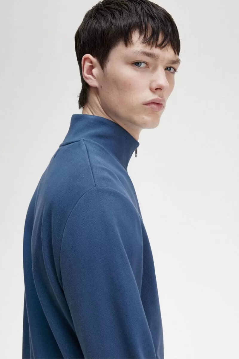 fred perry herren-sweatshirt mit halbem reißverschluss mitternachtsblau