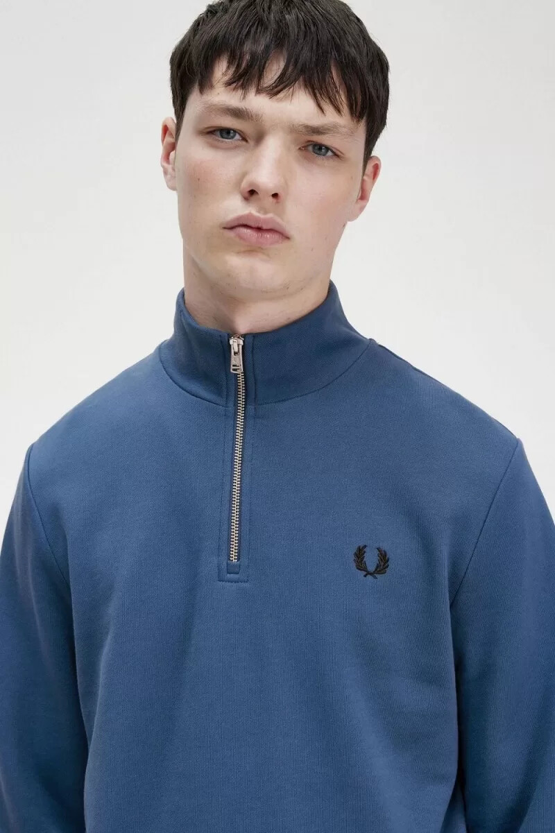 fred perry herren-sweatshirt mit halbem reißverschluss mitternachtsblau