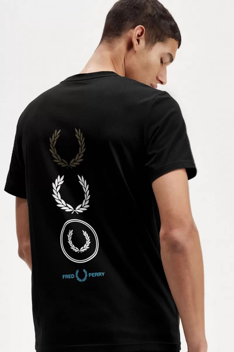 fred perry herren-t-shirt mit grafikprint schwarz