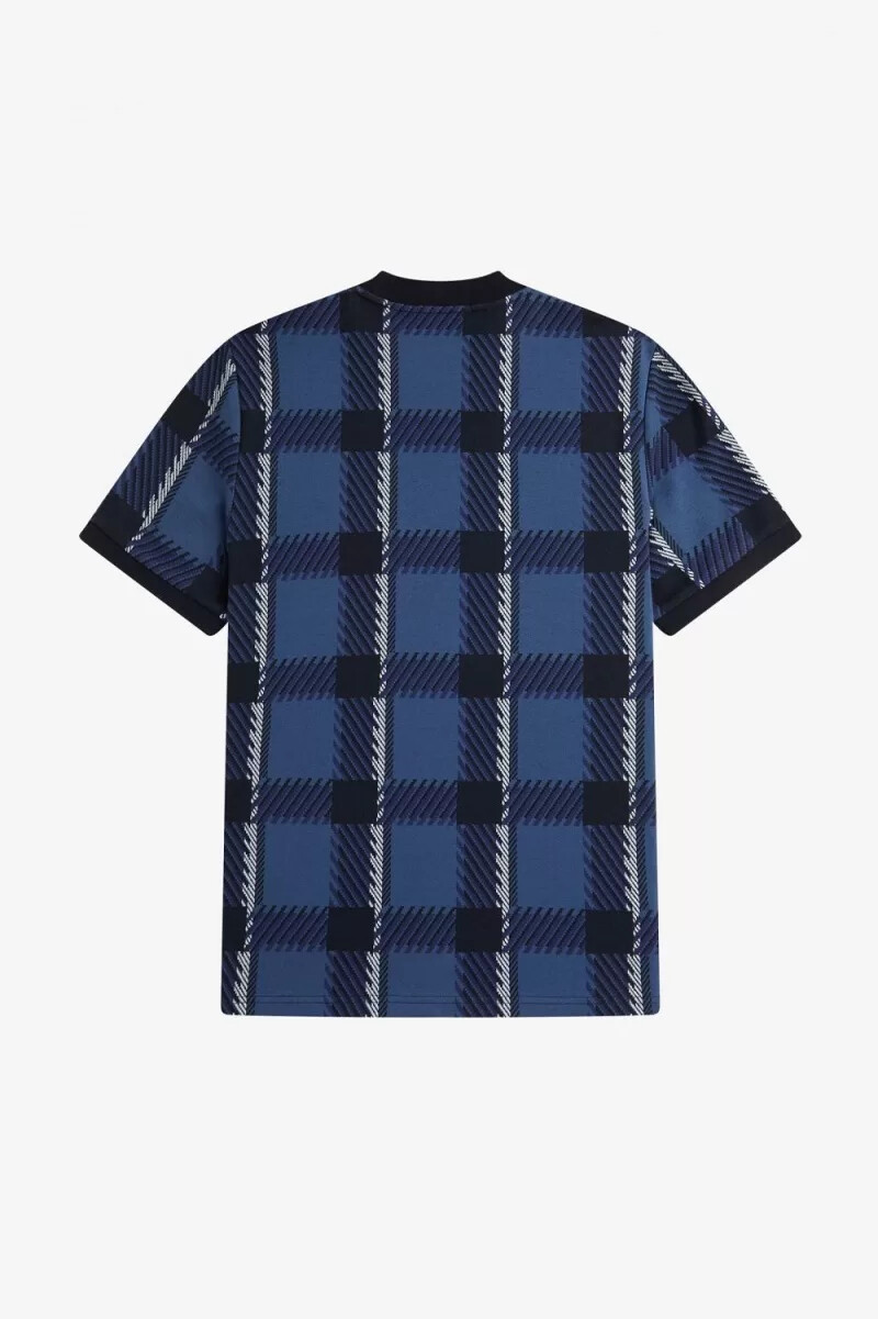 fred perry glitch tartan herren-t-shirt mitternachtsblau