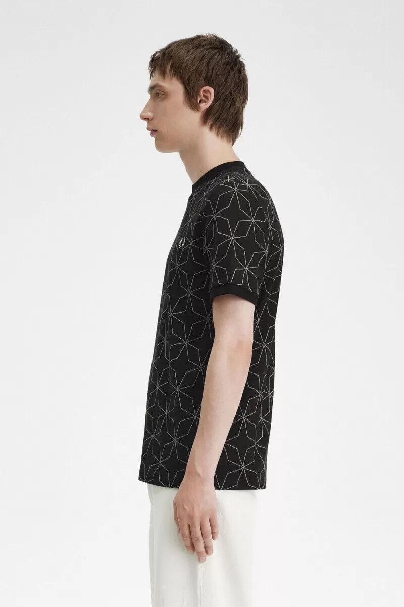 fred perry herren-t-shirt mit geometrischem muster schwarz