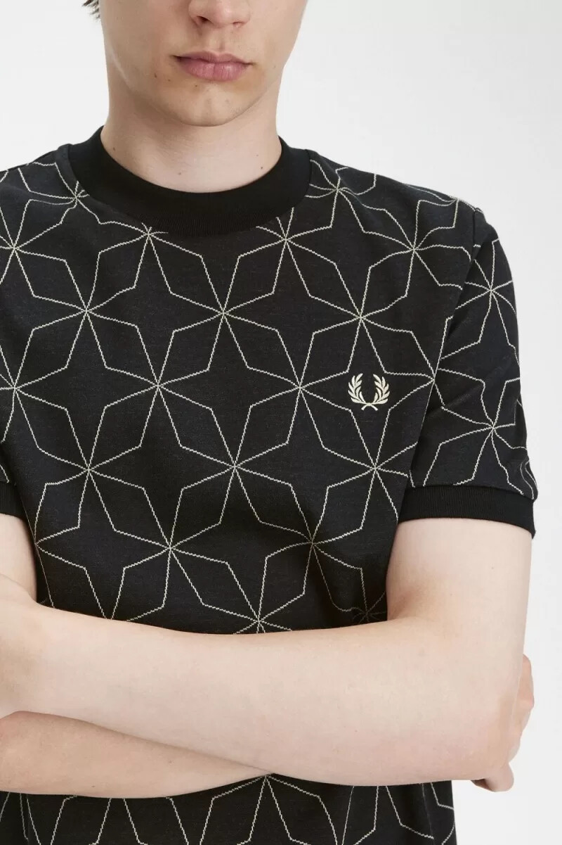fred perry herren-t-shirt mit geometrischem muster schwarz