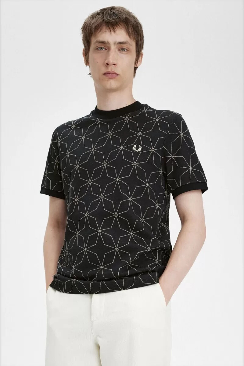 fred perry herren-t-shirt mit geometrischem muster schwarz