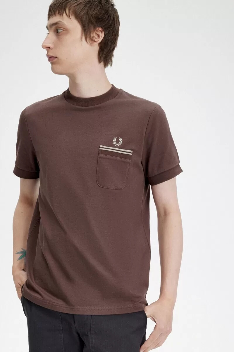 fred perry loopback jersey pocket herren-t-shirt dunkelrot