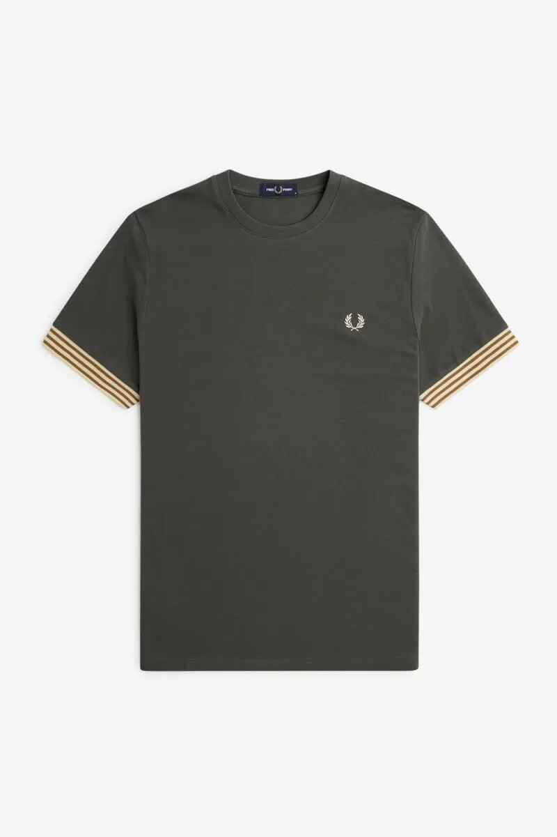 fred perry herren-t-shirt mit streifenbündchen feldgrün