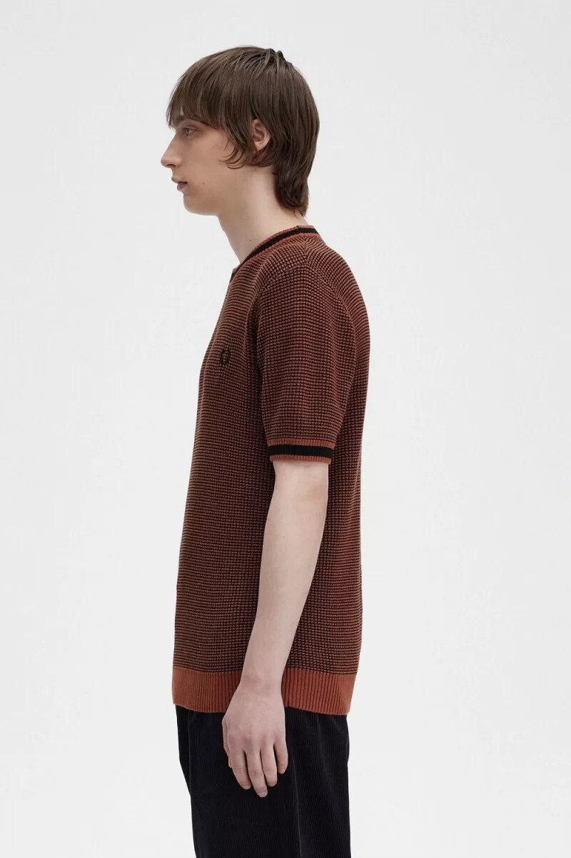 fred perry herren-t-shirt mit strukturstrick whiskybraun