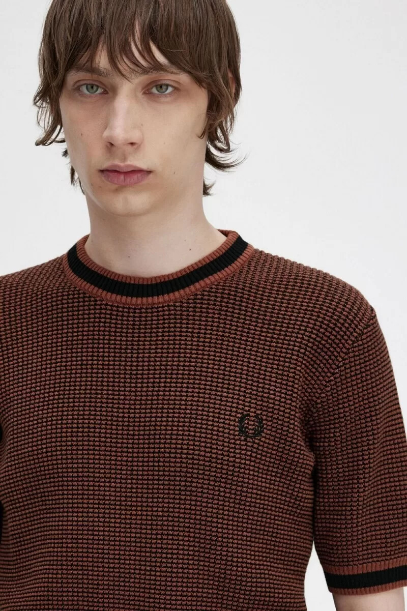 fred perry herren-t-shirt mit strukturstrick whiskybraun