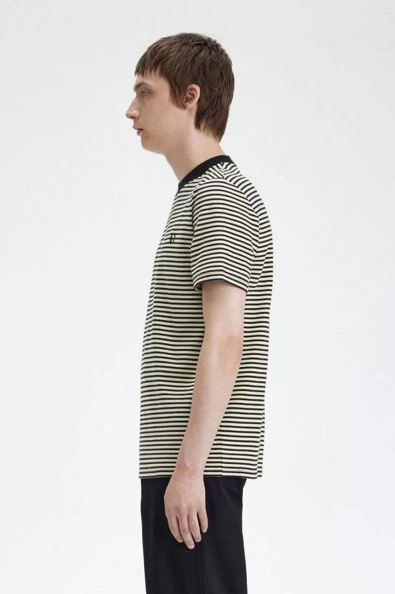 fred perry herren-t-shirt mit feinen streifen schweres material haferflocken-schwarz