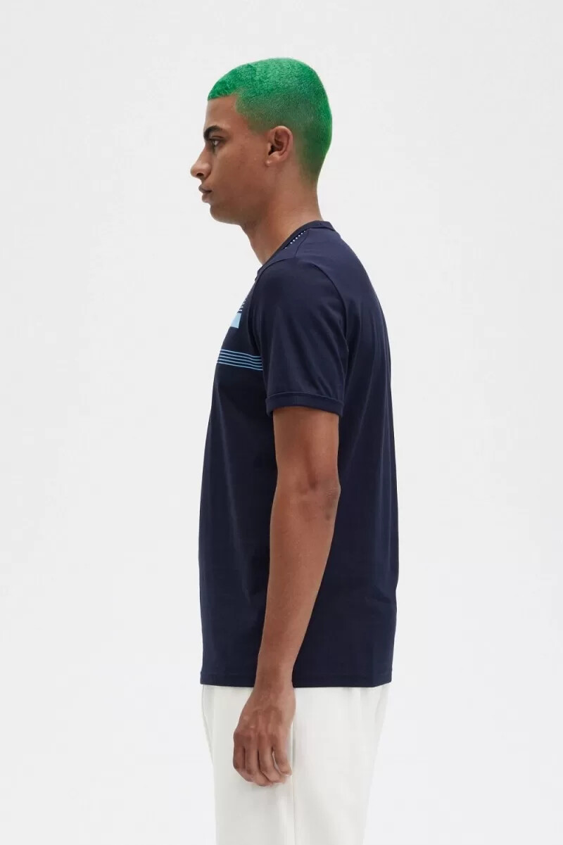 fred perry herren-t-shirt mit glitch-print marineblau