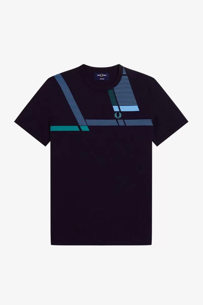 fred perry herren-t-shirt mit glitch-print marineblau