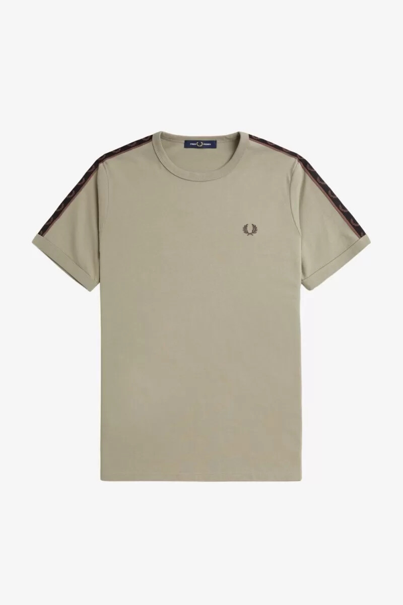 fred perry herren-t-shirt mit kontrastband warmgraudunkelrot